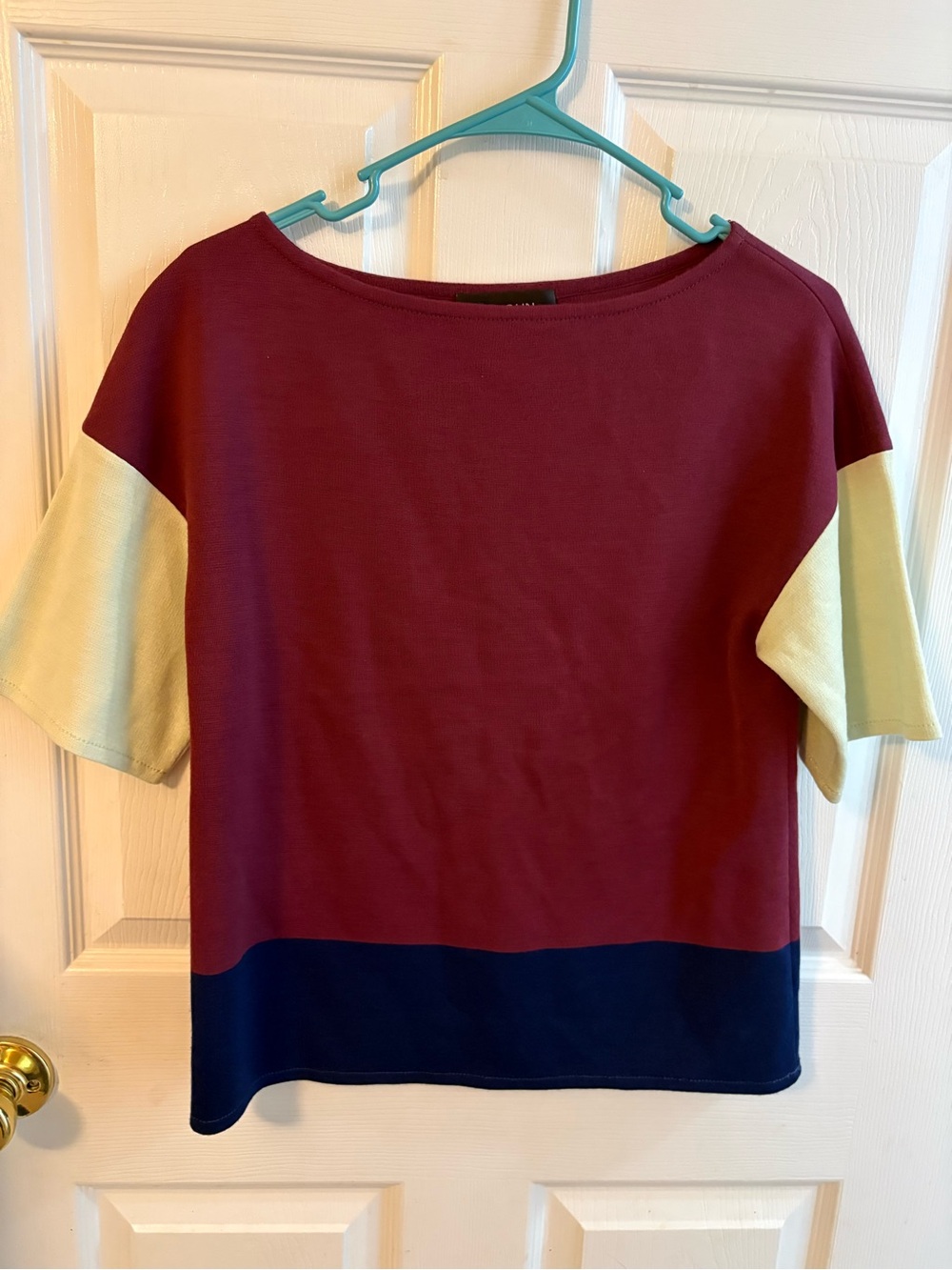 St. John Milano Knit colorblock top in Chambord Multi - Picture 2 of 7